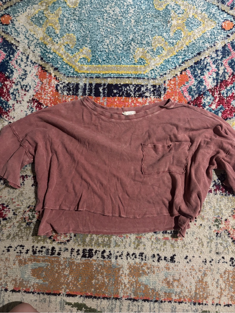 Altar'd State Mauve Ribbed Cropped Pocket Tee
